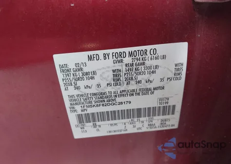 2013 Ford Explorer Limited из США, поврежденный, VIN 1FM5K8F82DGC28179